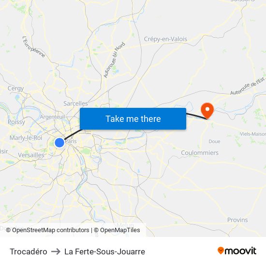 Trocadéro to La Ferte-Sous-Jouarre map