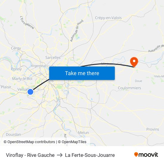 Viroflay - Rive Gauche to La Ferte-Sous-Jouarre map