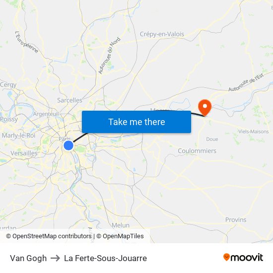 Van Gogh to La Ferte-Sous-Jouarre map