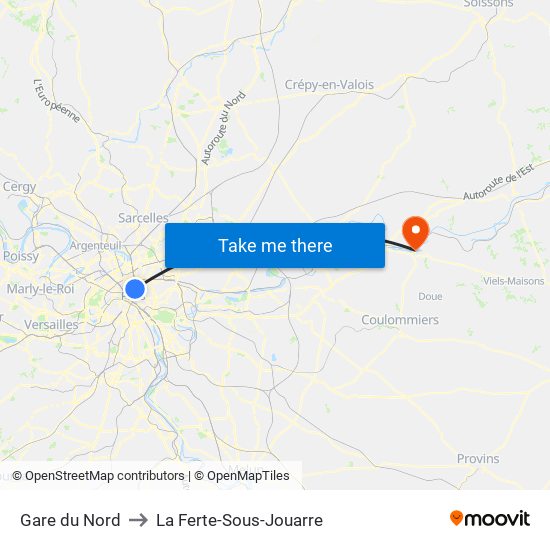 Gare du Nord to La Ferte-Sous-Jouarre map