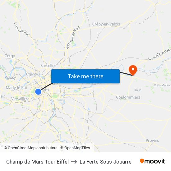 Champ de Mars Tour Eiffel to La Ferte-Sous-Jouarre map