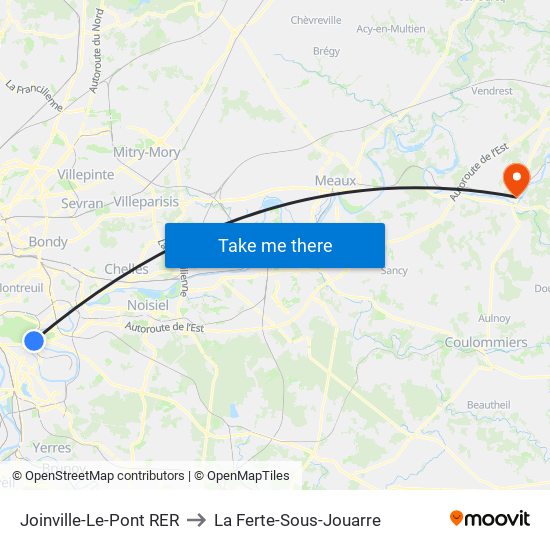 Joinville-Le-Pont RER to La Ferte-Sous-Jouarre map