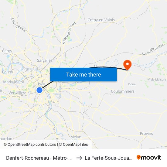 Denfert-Rochereau - Métro-Rer to La Ferte-Sous-Jouarre map