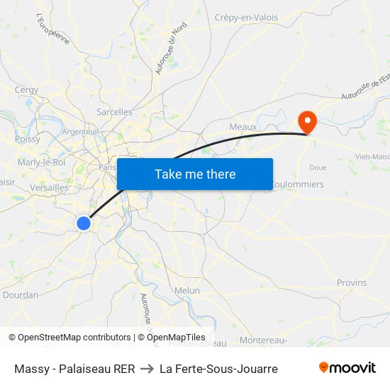 Massy - Palaiseau RER to La Ferte-Sous-Jouarre map