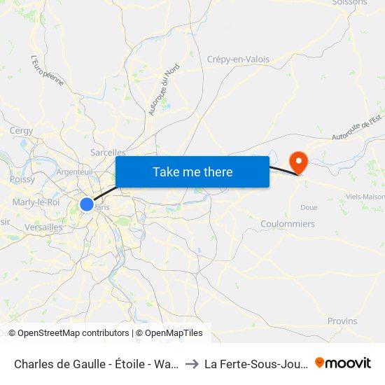 Charles de Gaulle - Étoile - Wagram to La Ferte-Sous-Jouarre map