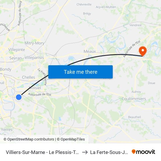 Villiers-Sur-Marne - Le Plessis-Trévise RER to La Ferte-Sous-Jouarre map