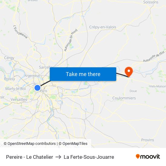 Pereire - Le Chatelier to La Ferte-Sous-Jouarre map