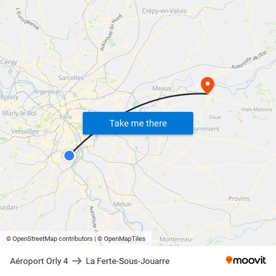 Aéroport Orly 4 to La Ferte-Sous-Jouarre map