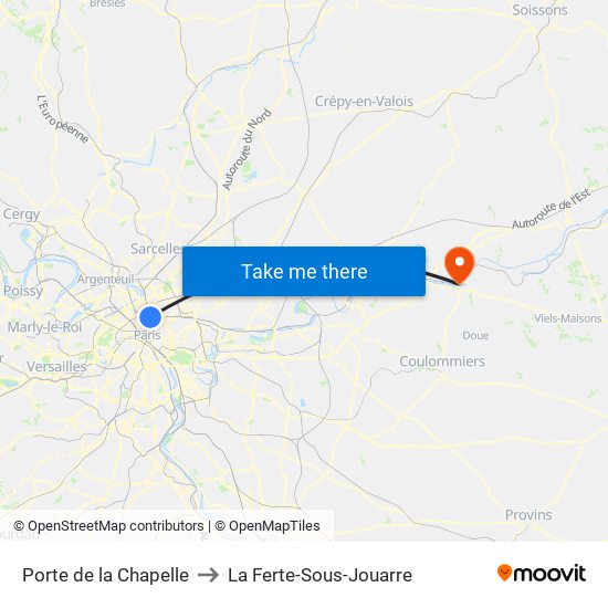 Porte de la Chapelle to La Ferte-Sous-Jouarre map