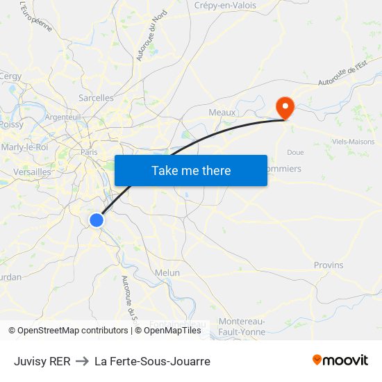 Juvisy RER to La Ferte-Sous-Jouarre map
