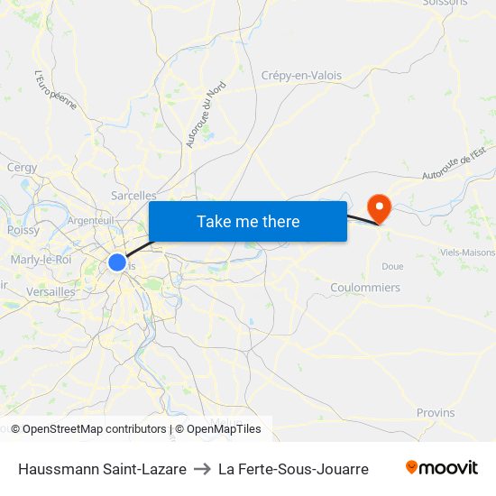 Haussmann Saint-Lazare to La Ferte-Sous-Jouarre map
