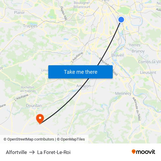 Alfortville to La Foret-Le-Roi map