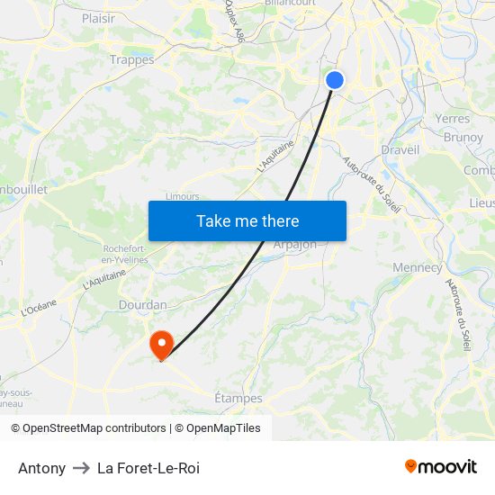 Antony to La Foret-Le-Roi map