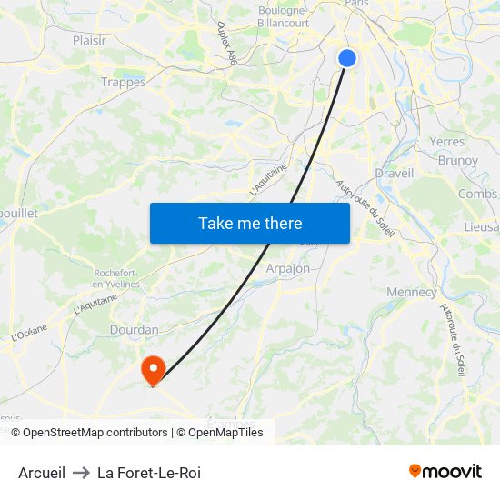 Arcueil to La Foret-Le-Roi map