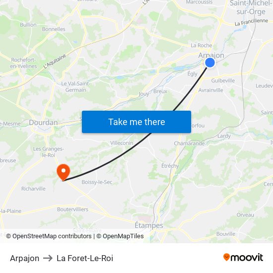 Arpajon to La Foret-Le-Roi map