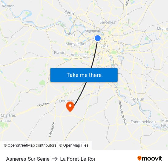 Asnieres-Sur-Seine to La Foret-Le-Roi map