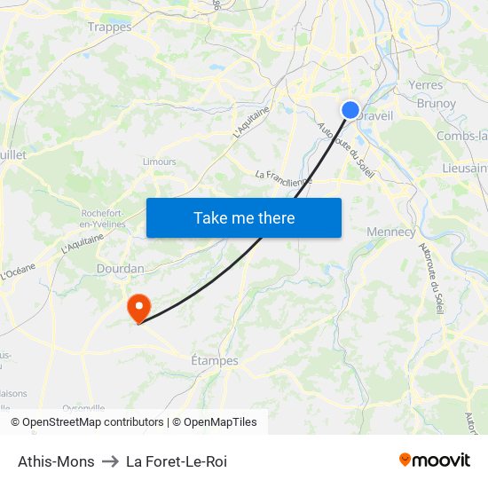 Athis-Mons to La Foret-Le-Roi map