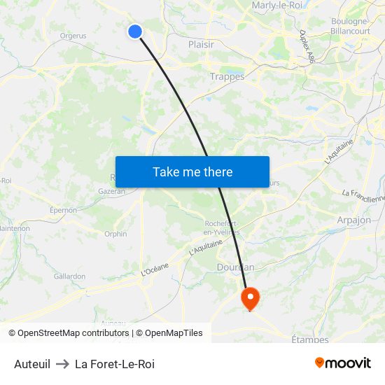 Auteuil to La Foret-Le-Roi map