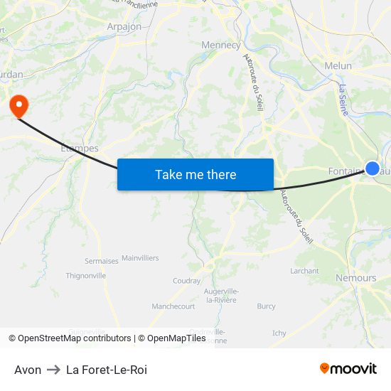 Avon to La Foret-Le-Roi map