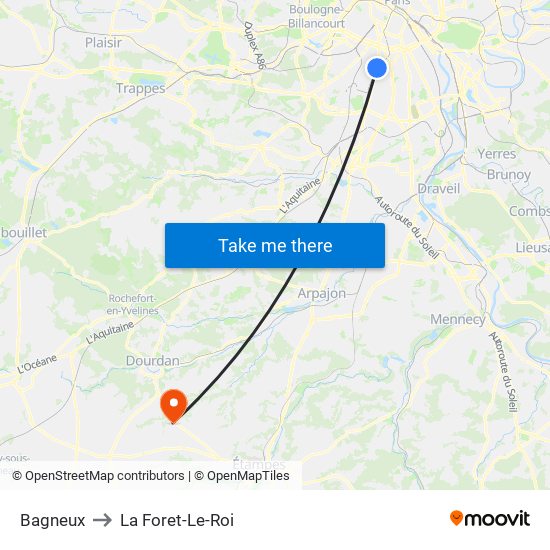 Bagneux to La Foret-Le-Roi map