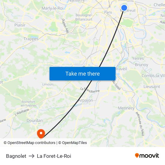Bagnolet to La Foret-Le-Roi map