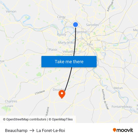 Beauchamp to La Foret-Le-Roi map