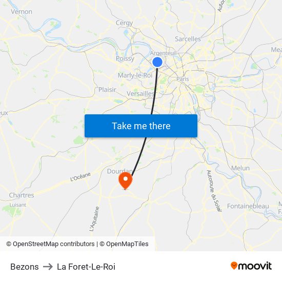 Bezons to La Foret-Le-Roi map