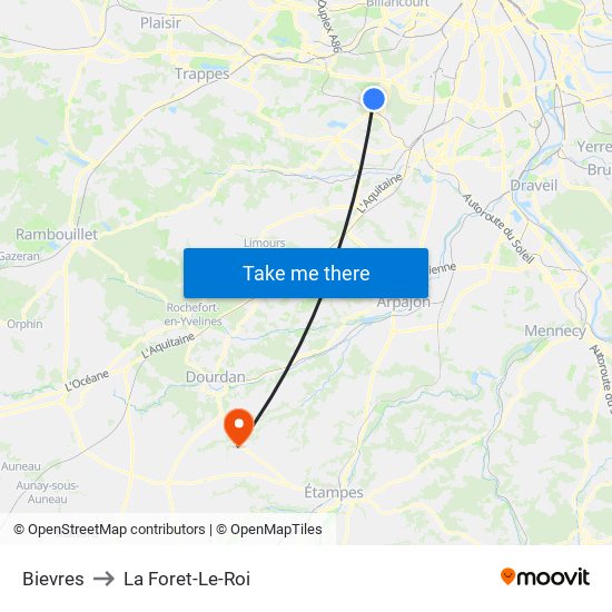 Bievres to La Foret-Le-Roi map