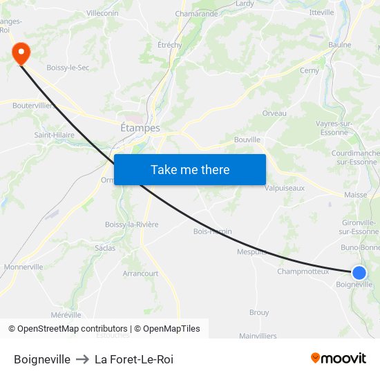 Boigneville to La Foret-Le-Roi map