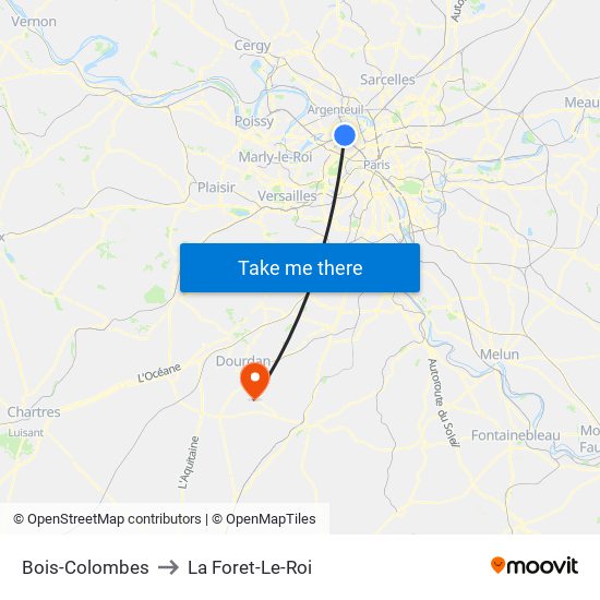 Bois-Colombes to La Foret-Le-Roi map