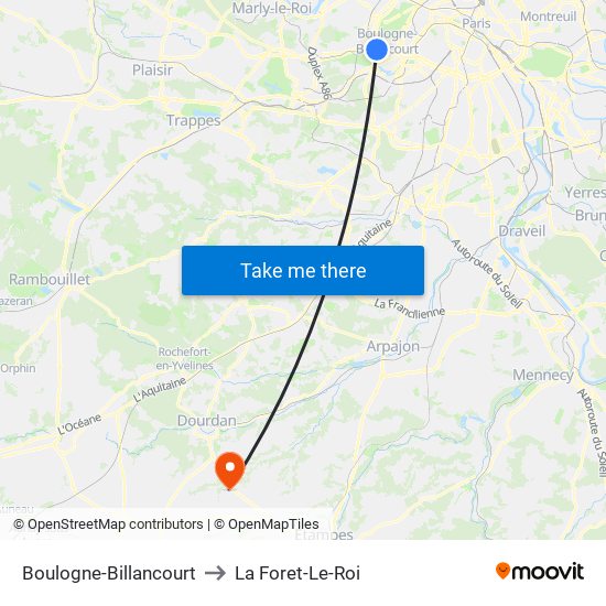 Boulogne-Billancourt to La Foret-Le-Roi map