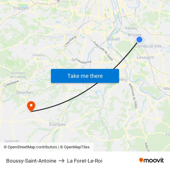 Boussy-Saint-Antoine to La Foret-Le-Roi map