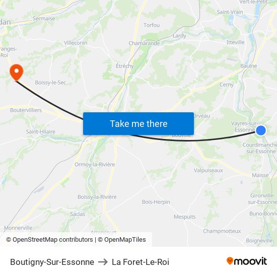 Boutigny-Sur-Essonne to La Foret-Le-Roi map