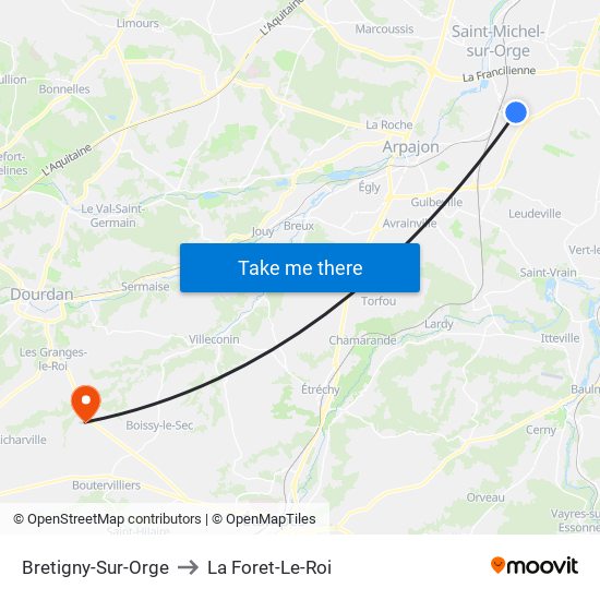 Bretigny-Sur-Orge to La Foret-Le-Roi map
