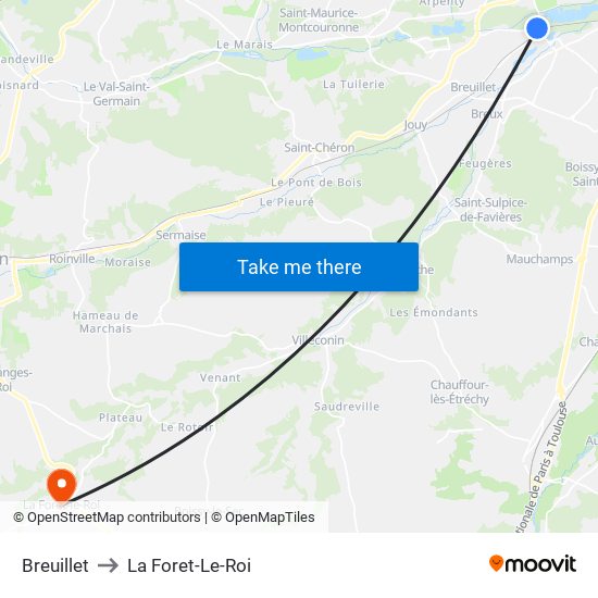 Breuillet to La Foret-Le-Roi map