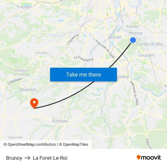 Brunoy to La Foret-Le-Roi map