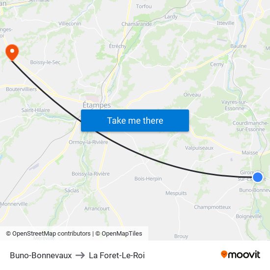 Buno-Bonnevaux to La Foret-Le-Roi map