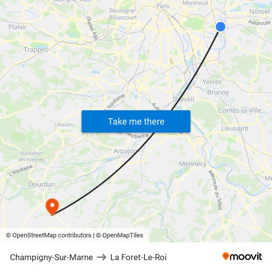Champigny-Sur-Marne to La Foret-Le-Roi map