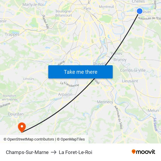 Champs-Sur-Marne to La Foret-Le-Roi map