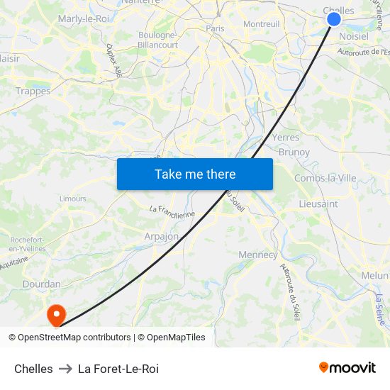 Chelles to La Foret-Le-Roi map