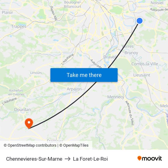 Chennevieres-Sur-Marne to La Foret-Le-Roi map