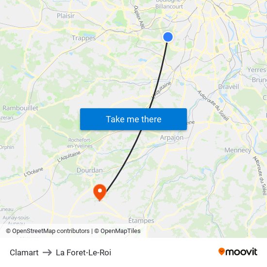 Clamart to La Foret-Le-Roi map