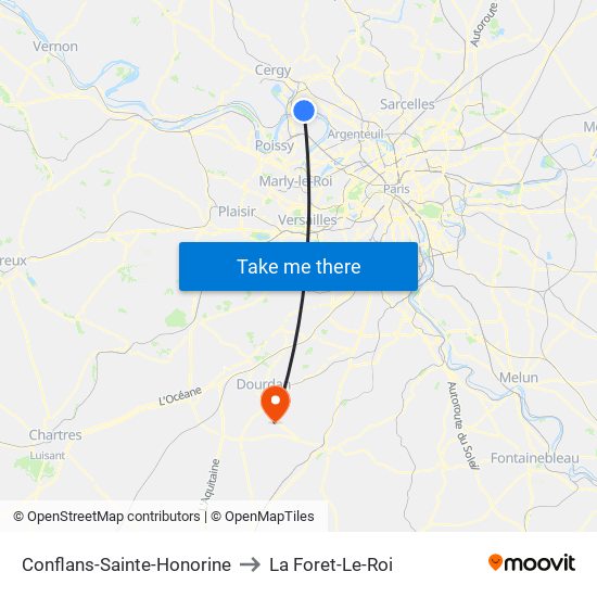 Conflans-Sainte-Honorine to La Foret-Le-Roi map