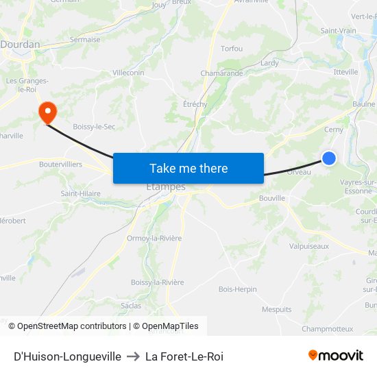 D'Huison-Longueville to La Foret-Le-Roi map