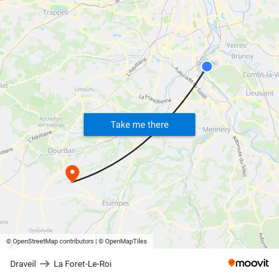 Draveil to La Foret-Le-Roi map