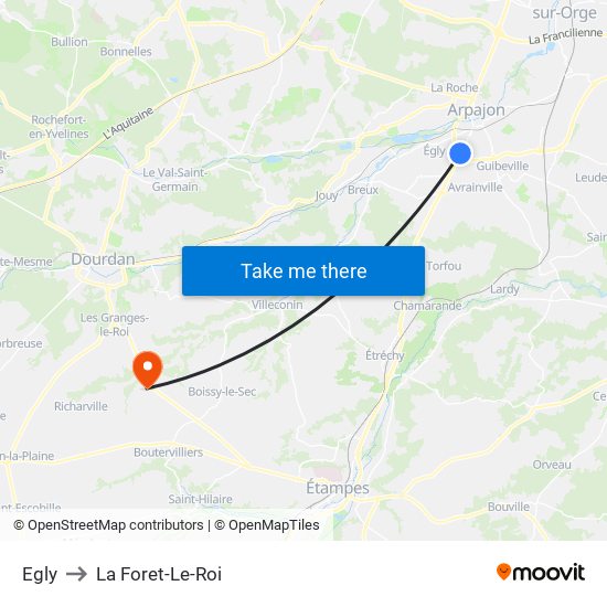 Egly to La Foret-Le-Roi map