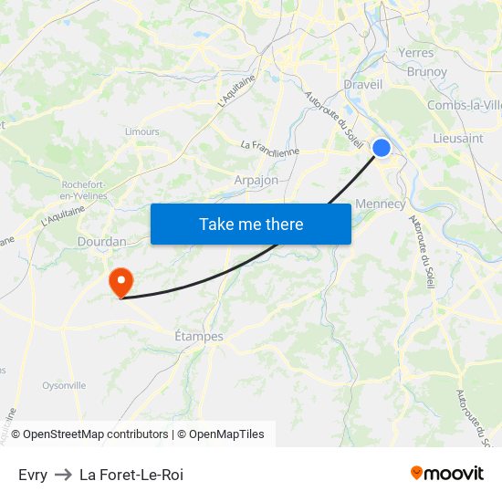 Evry to La Foret-Le-Roi map