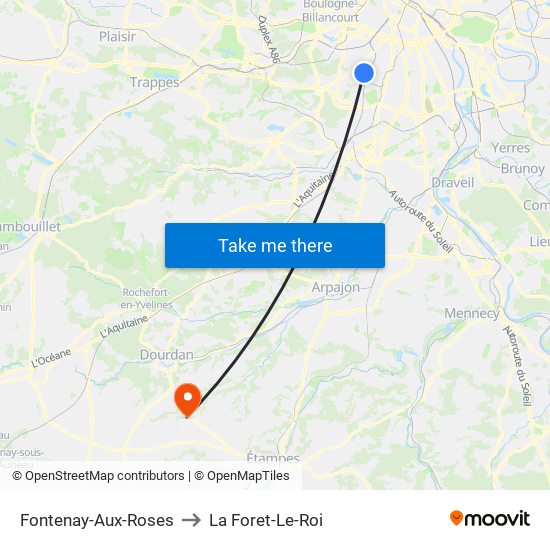 Fontenay-Aux-Roses to La Foret-Le-Roi map