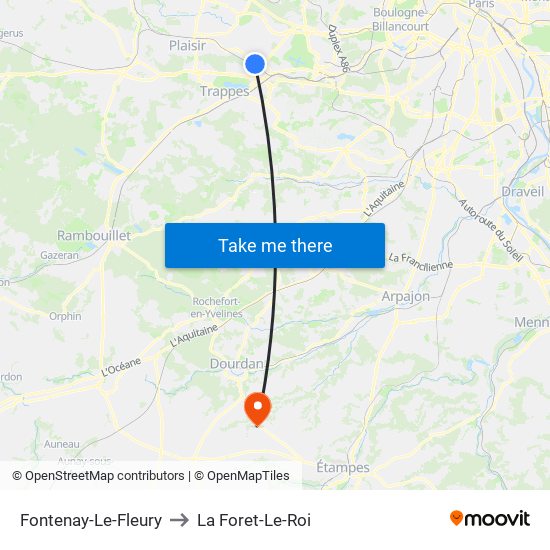 Fontenay-Le-Fleury to La Foret-Le-Roi map