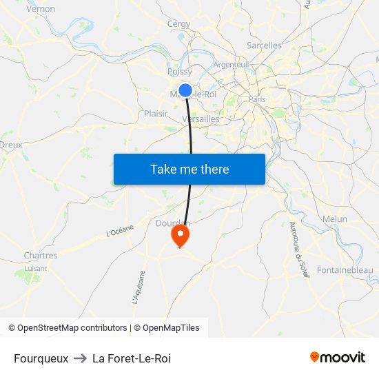 Fourqueux to La Foret-Le-Roi map